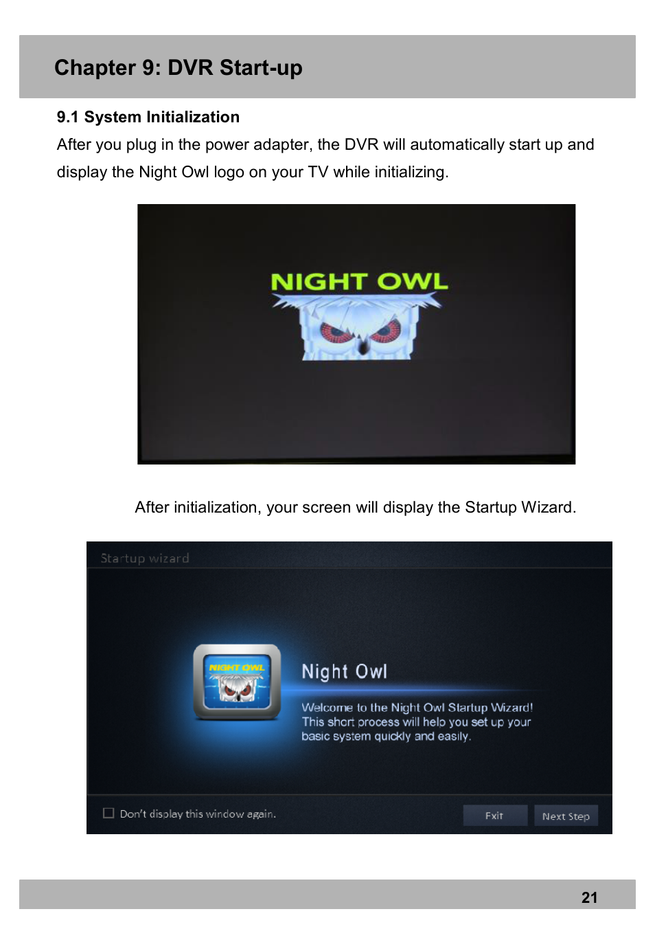Chapter 9: dvr start-up | Night Owl PE-DVR16-1TB user manual User Manual | Page 21 / 126