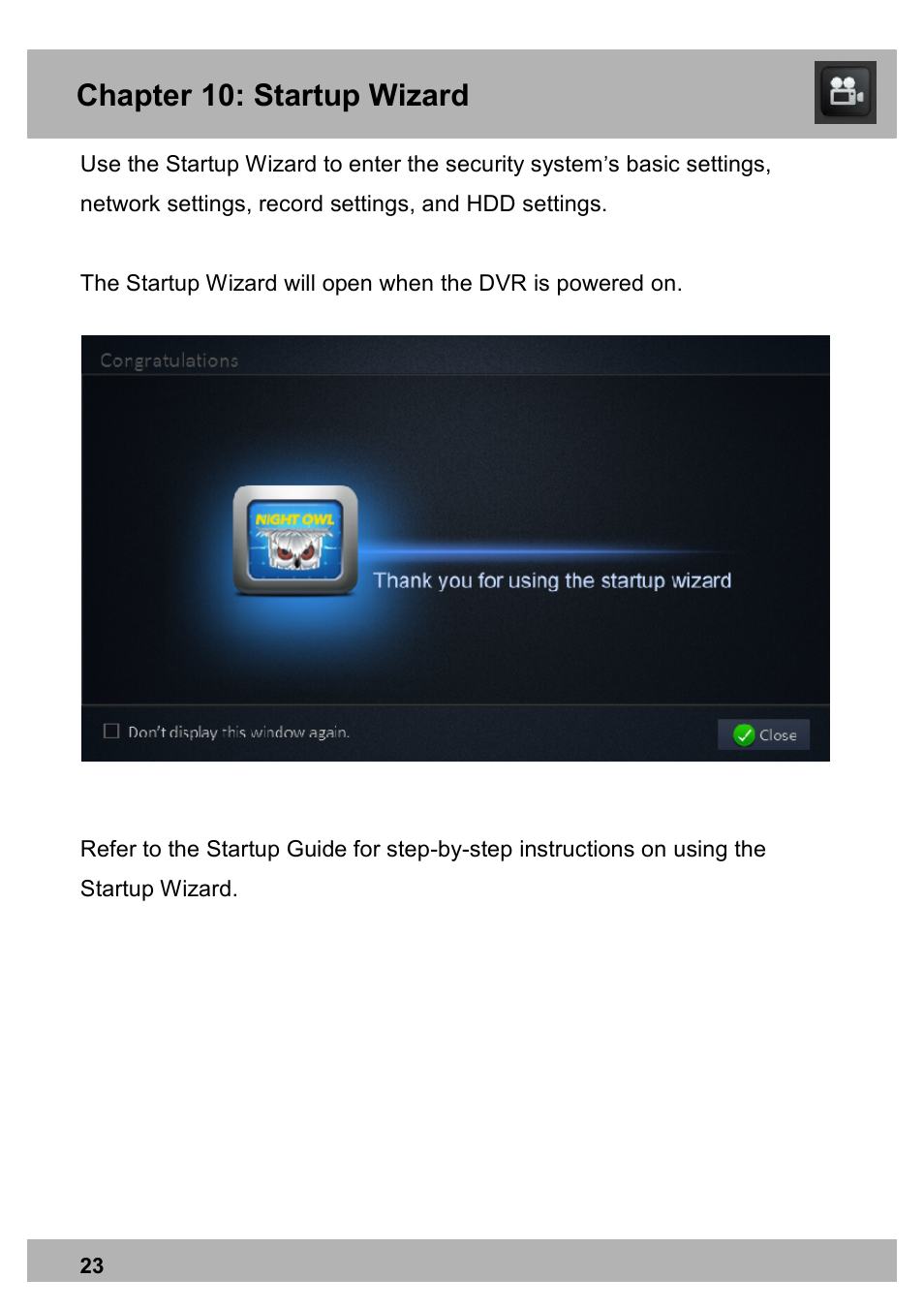 Chapter 10: startup wizard | Night Owl PE-DVR16-1TB user manual User Manual | Page 23 / 126