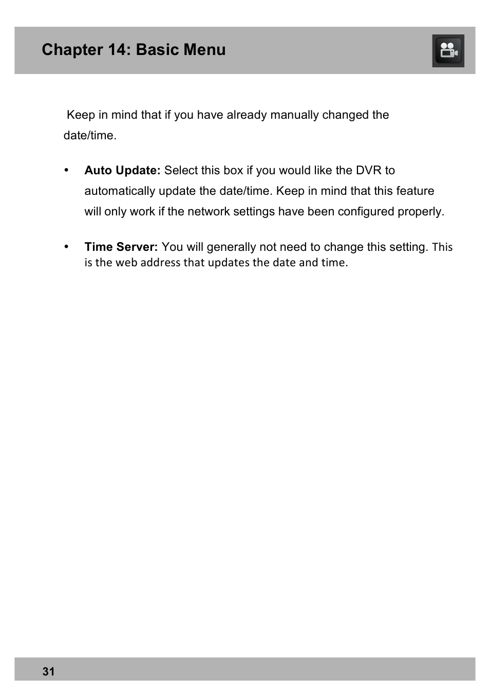 Chapter 14: basic menu | Night Owl PE-DVR16-1TB user manual User Manual | Page 31 / 126