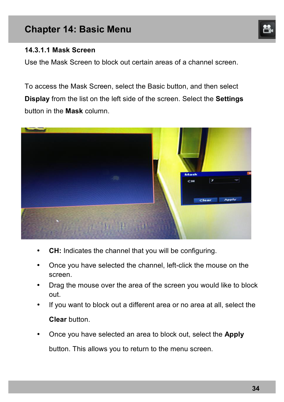 Chapter 14: basic menu | Night Owl PE-DVR16-1TB user manual User Manual | Page 34 / 126