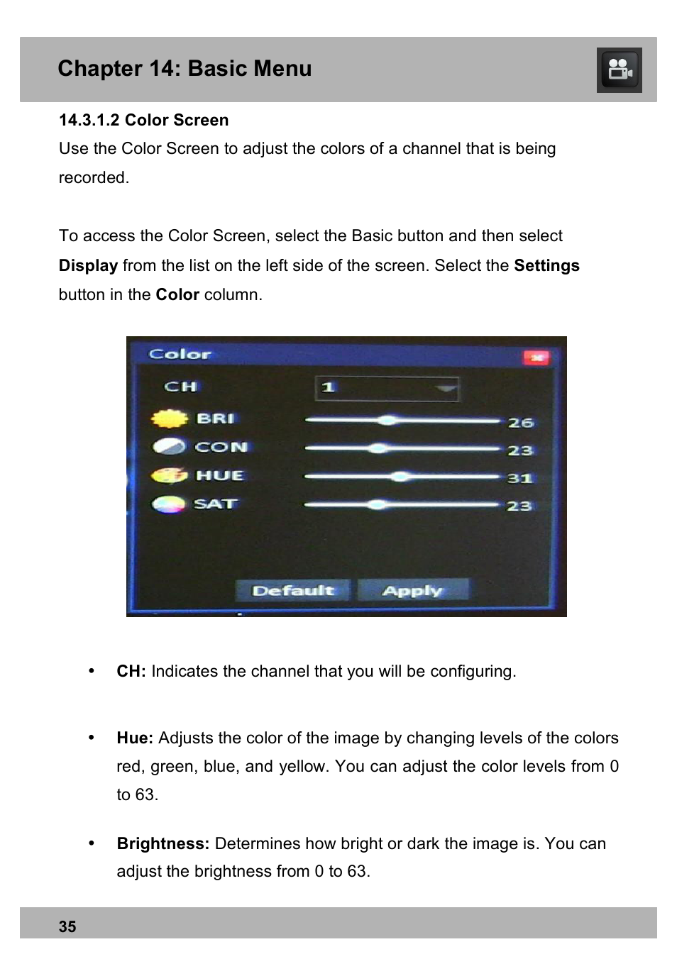 Chapter 14: basic menu | Night Owl PE-DVR16-1TB user manual User Manual | Page 35 / 126
