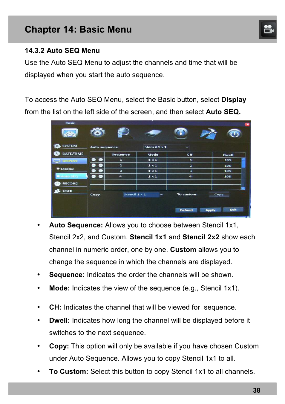 Chapter 14: basic menu | Night Owl PE-DVR16-1TB user manual User Manual | Page 38 / 126