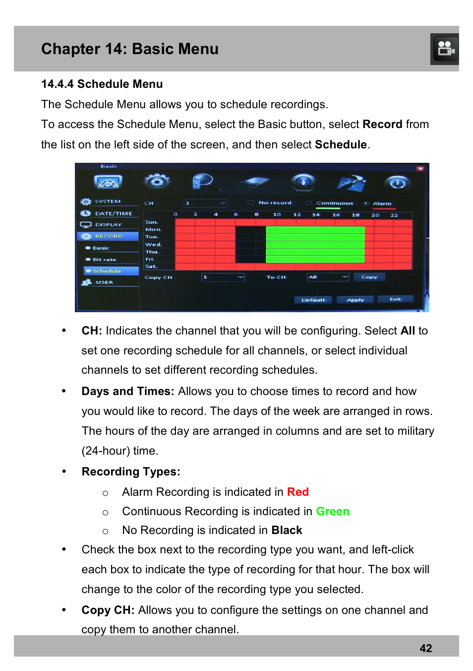 Chapter 14: basic menu | Night Owl PE-DVR16-1TB user manual User Manual | Page 42 / 126