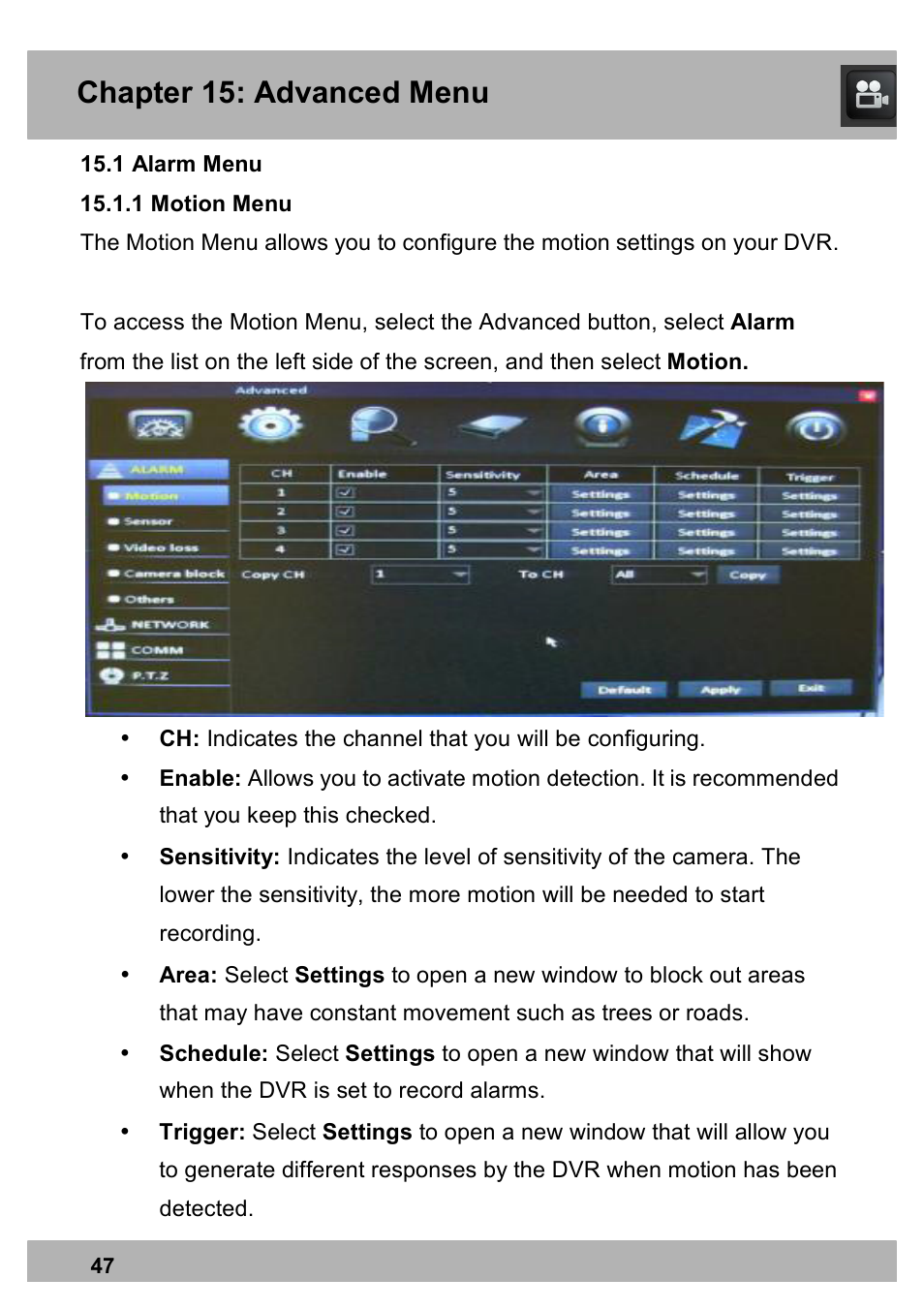 Chapter 15: advanced menu | Night Owl PE-DVR16-1TB user manual User Manual | Page 47 / 126