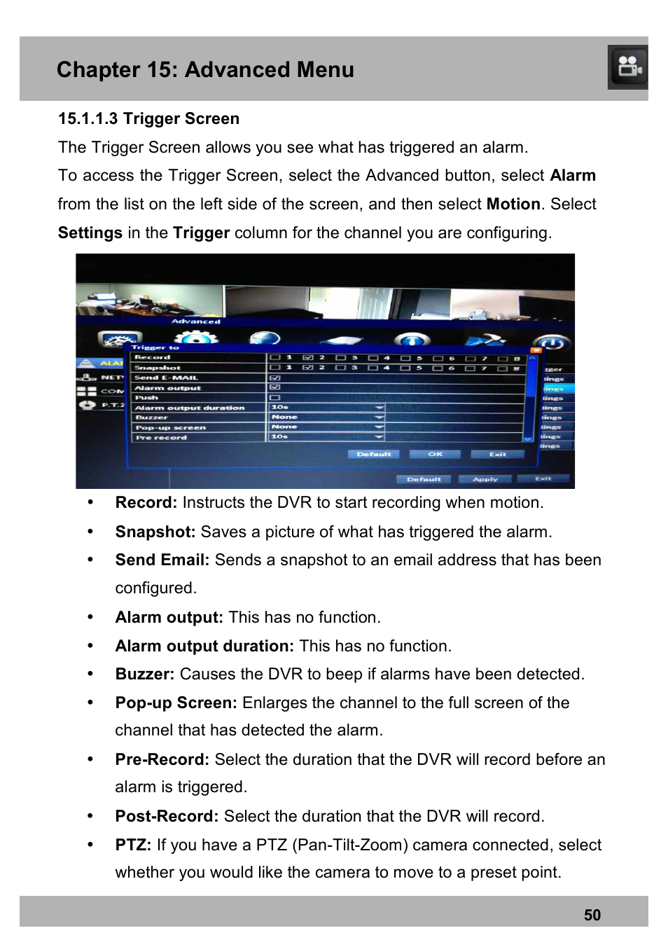 Chapter 15: advanced menu | Night Owl PE-DVR16-1TB user manual User Manual | Page 50 / 126