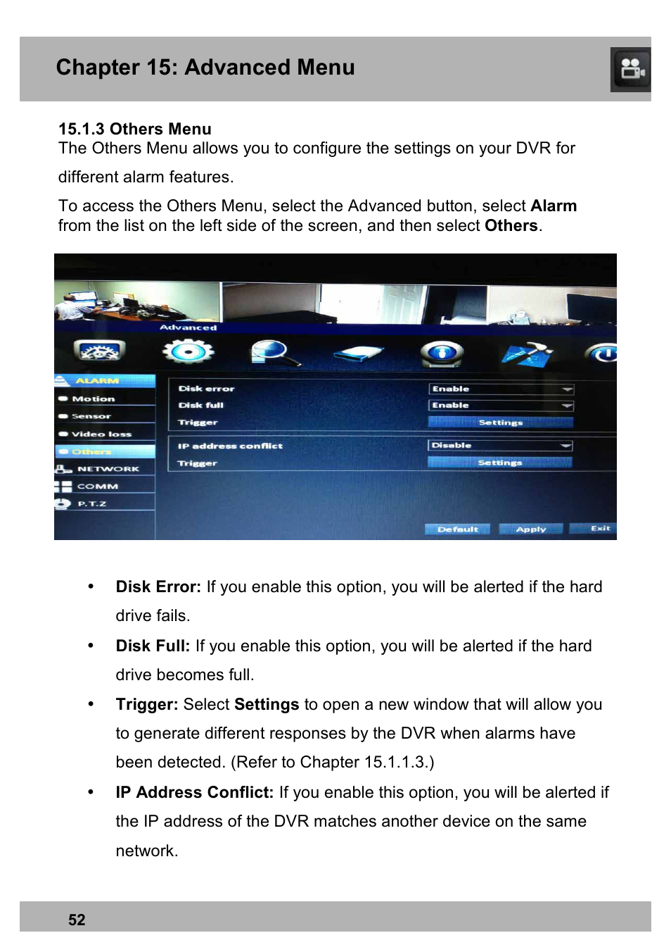 Chapter 15: advanced menu | Night Owl PE-DVR16-1TB user manual User Manual | Page 52 / 126
