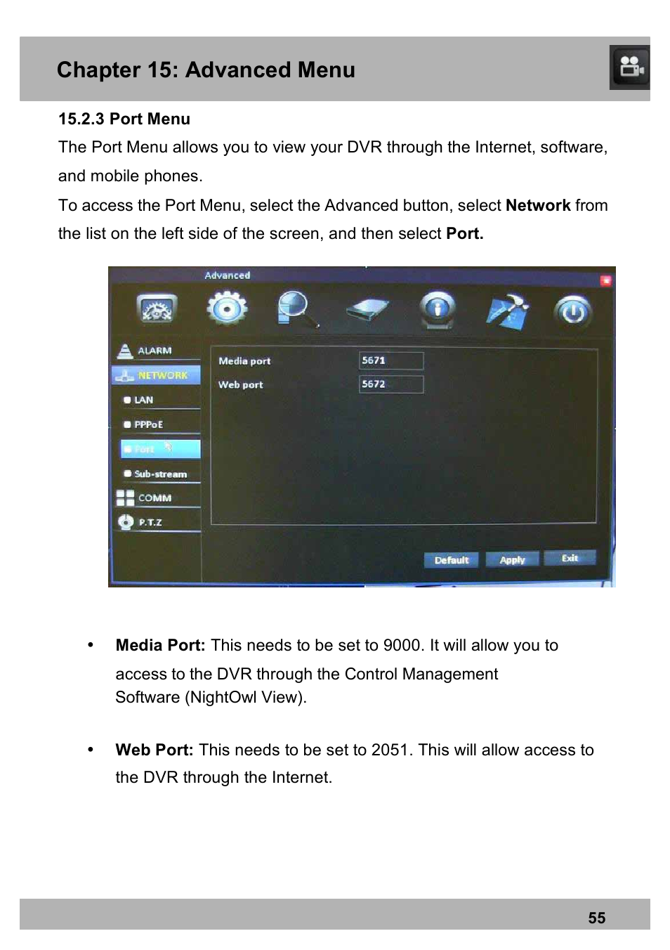 Chapter 15: advanced menu | Night Owl PE-DVR16-1TB user manual User Manual | Page 55 / 126
