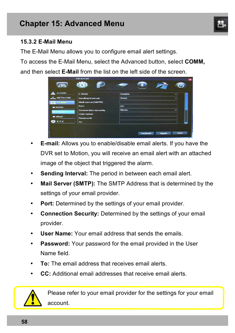 Chapter 15: advanced menu | Night Owl PE-DVR16-1TB user manual User Manual | Page 58 / 126
