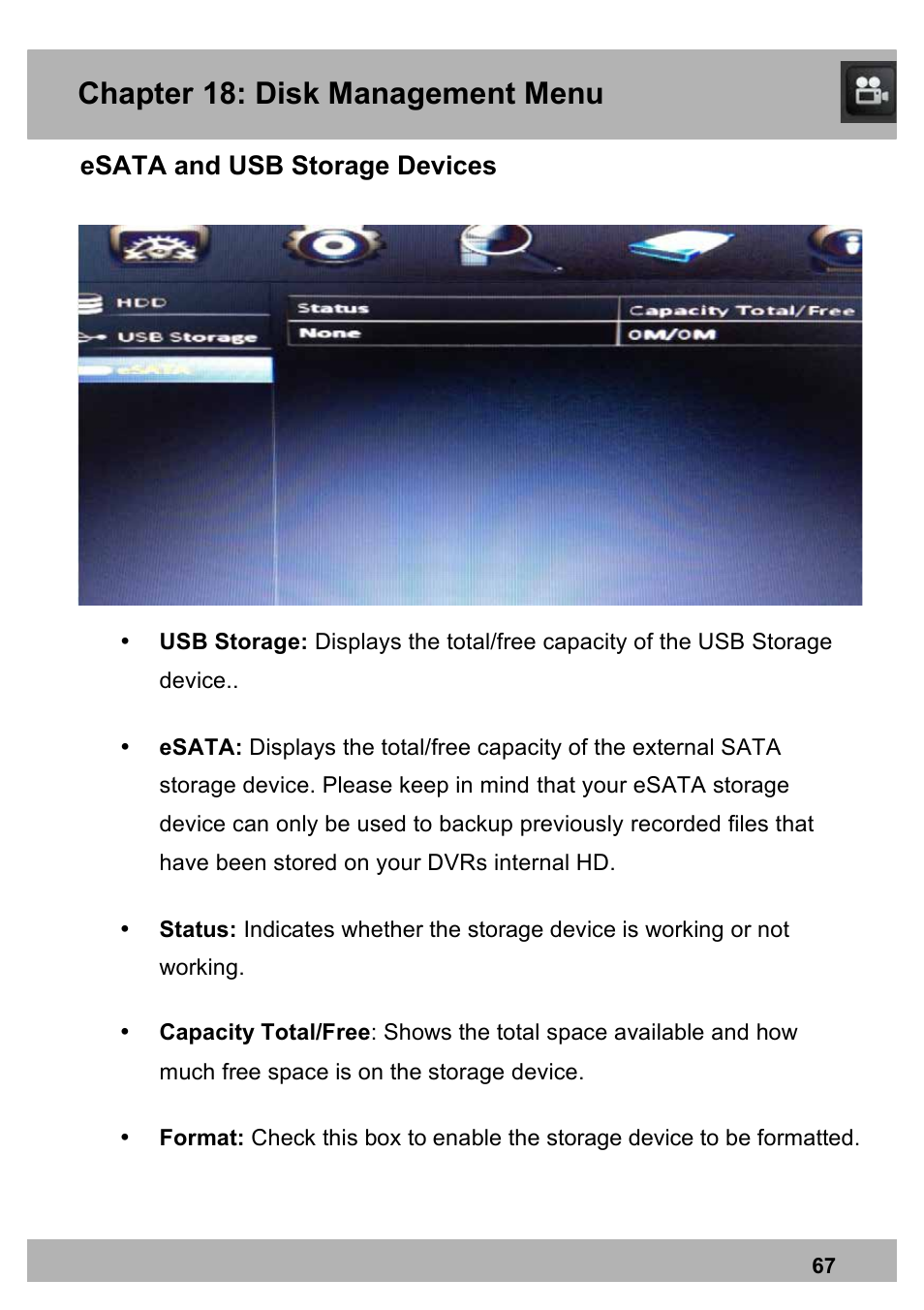 Chapter 16: record search menu, Chapter 18: disk management menu | Night Owl PE-DVR16-1TB user manual User Manual | Page 67 / 126