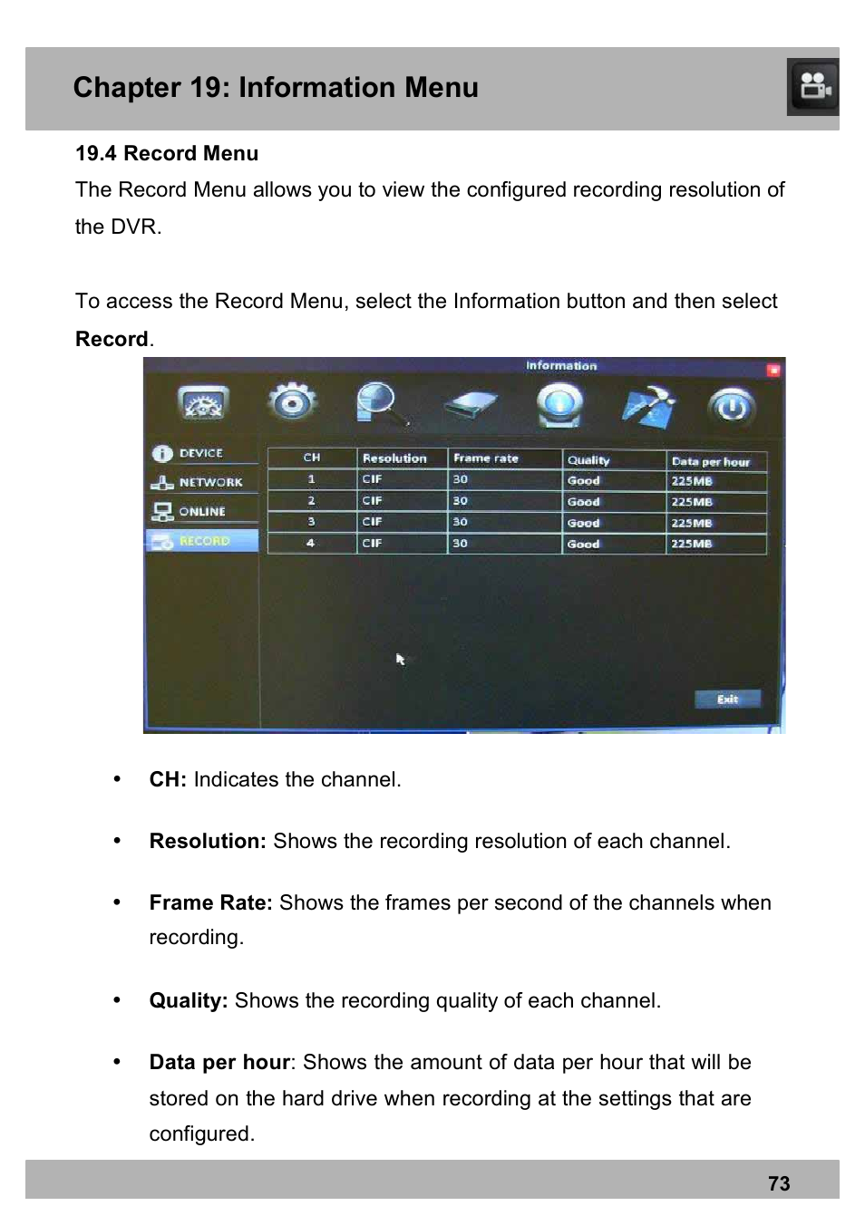Chapter 19: information menu | Night Owl PE-DVR16-1TB user manual User Manual | Page 73 / 126
