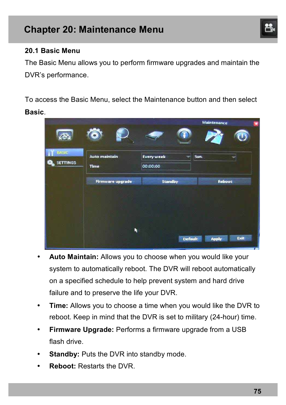Chapter 20: maintenance menu | Night Owl PE-DVR16-1TB user manual User Manual | Page 75 / 126