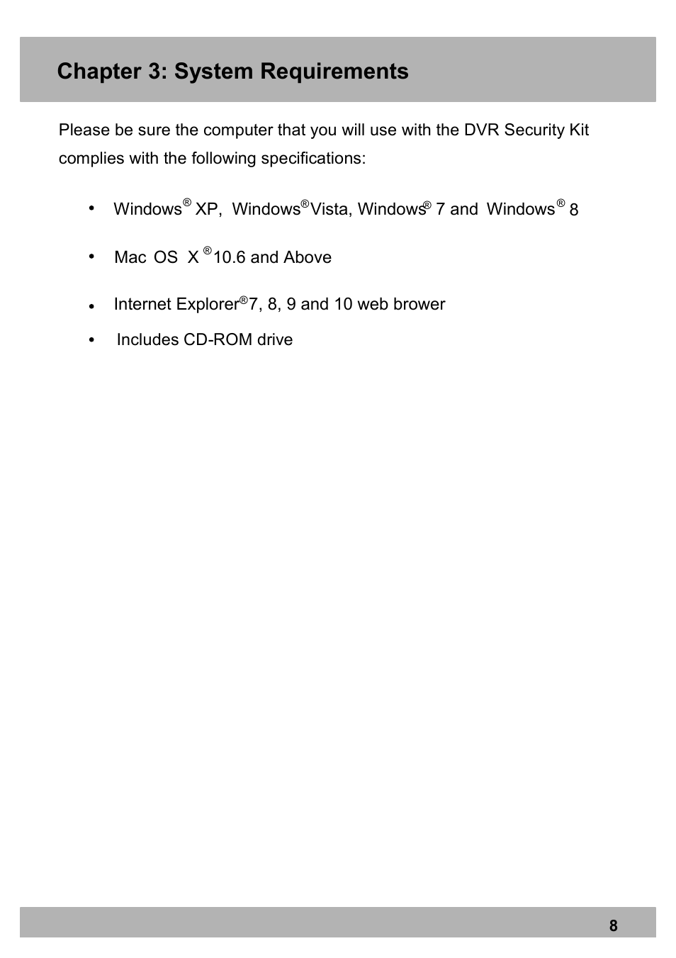 Chapter 3: system requirements | Night Owl PE-DVR16-1TB user manual User Manual | Page 8 / 126