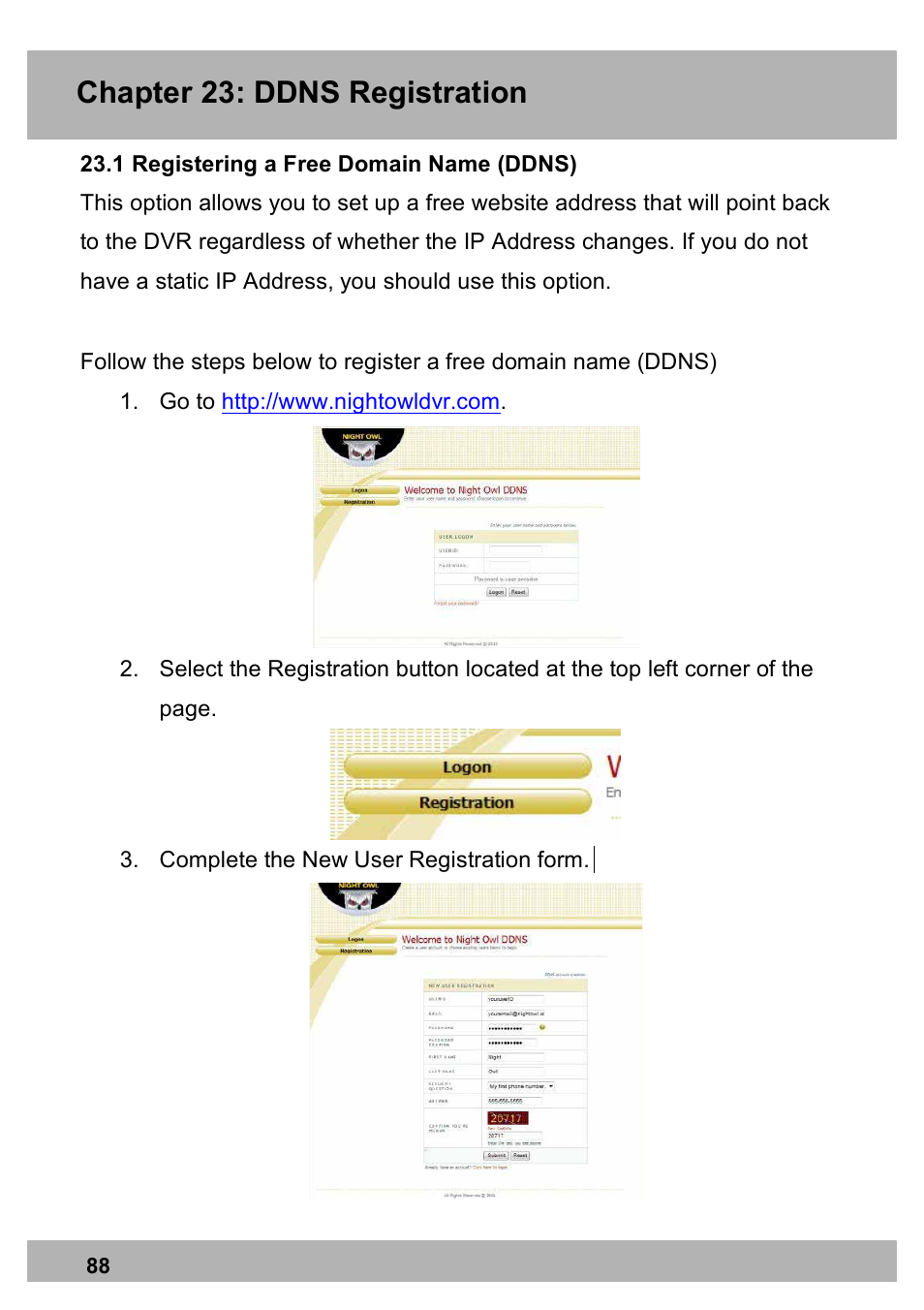 Chapter 23: ddns registration | Night Owl PE-DVR16-1TB user manual User Manual | Page 88 / 126