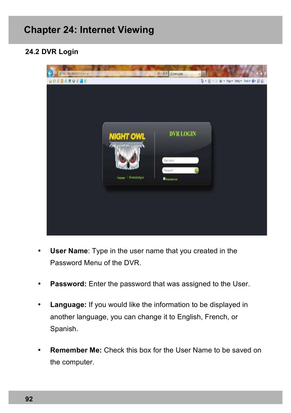 Chapter 24: internet viewing | Night Owl PE-DVR16-1TB user manual User Manual | Page 92 / 126