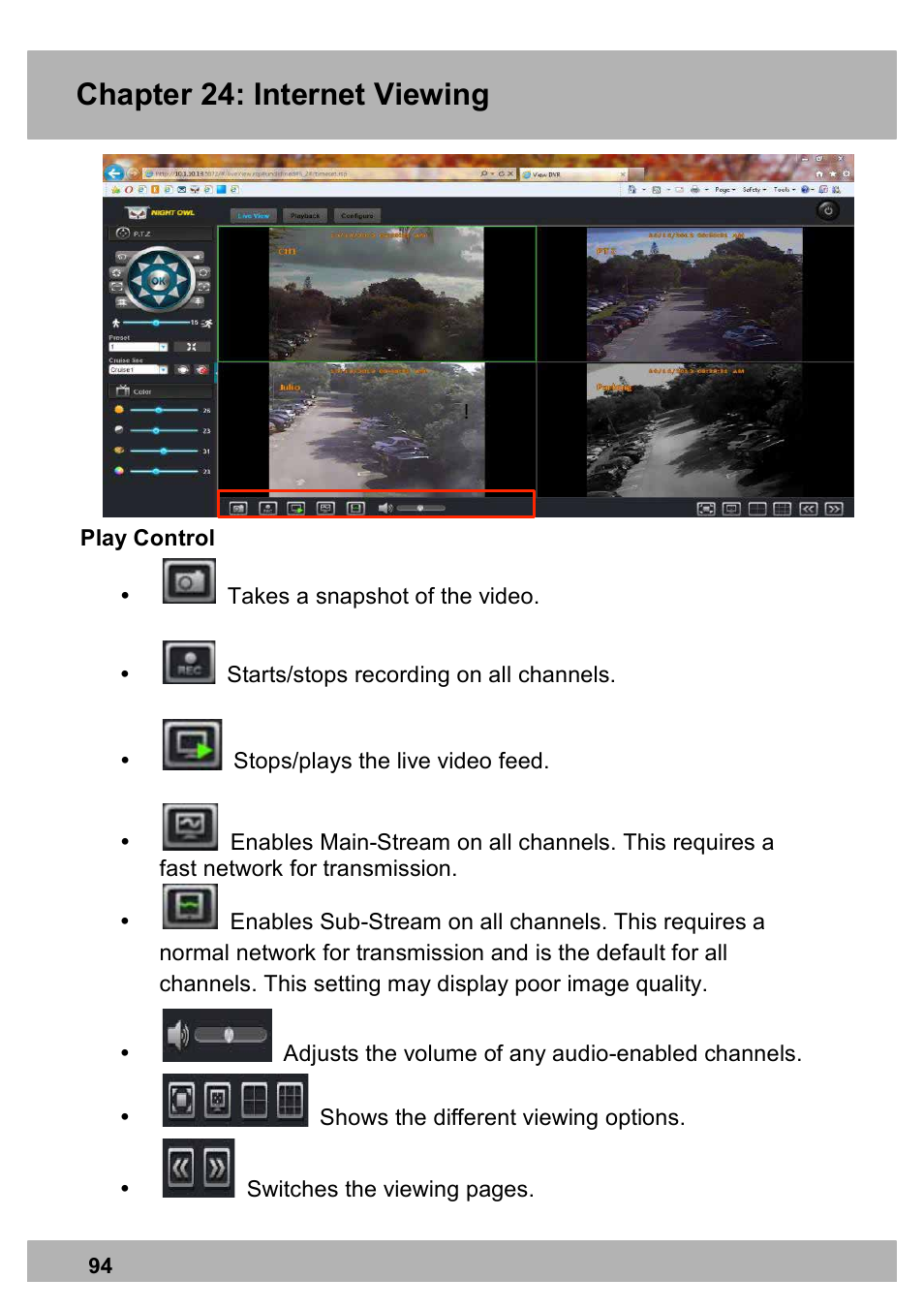 Chapter 24: internet viewing | Night Owl PE-DVR16-1TB user manual User Manual | Page 94 / 126