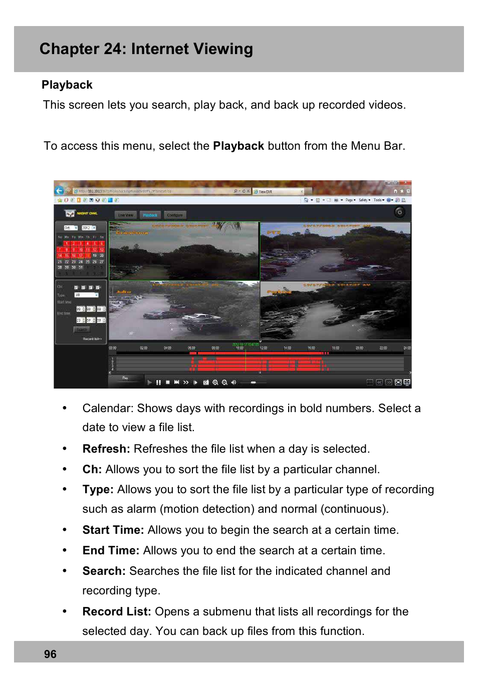 Chapter 24: internet viewing | Night Owl PE-DVR16-1TB user manual User Manual | Page 96 / 126