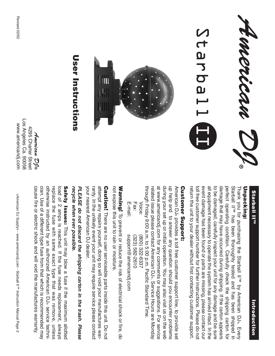 American DJ Starball II User Manual | 4 pages