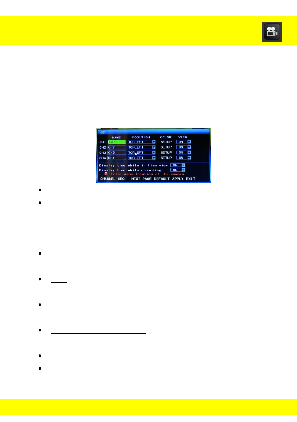 Chapter 16 camera menu | Night Owl NODVR108-500GB User Manual | Page 45 / 109