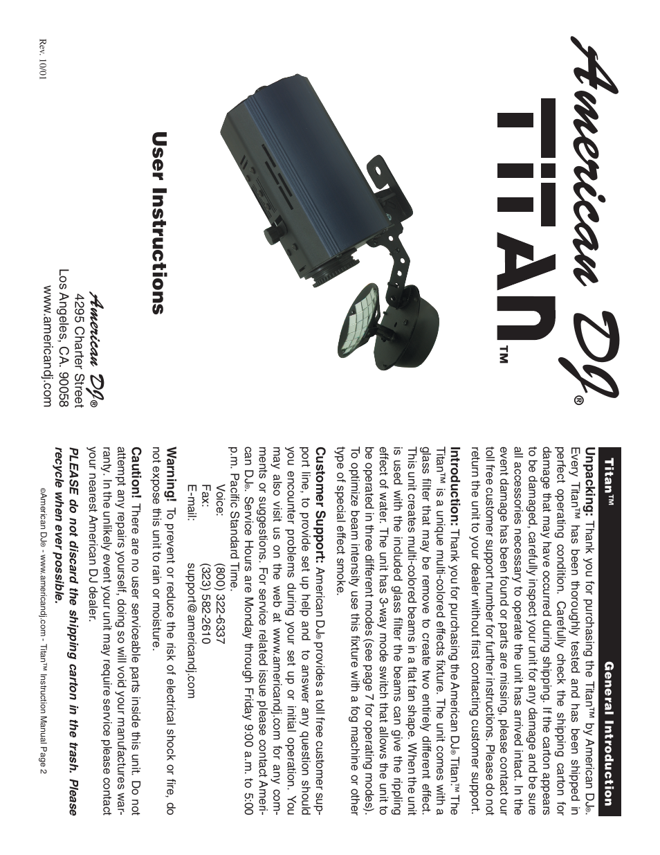 American DJ Titan User Manual | 6 pages