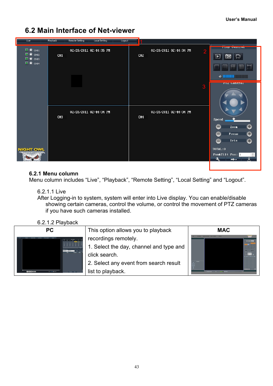 2 main interface of net-viewer | Night Owl O-885 User Manual | Page 45 / 52