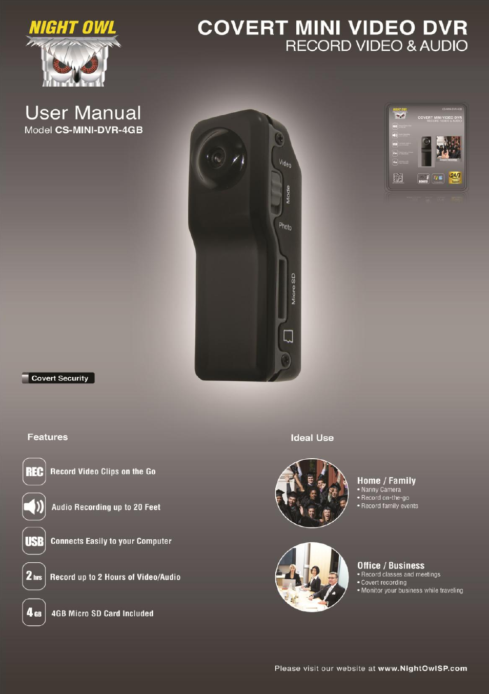 Night Owl CS-Mini-DVR-4GB User Manual | 19 pages