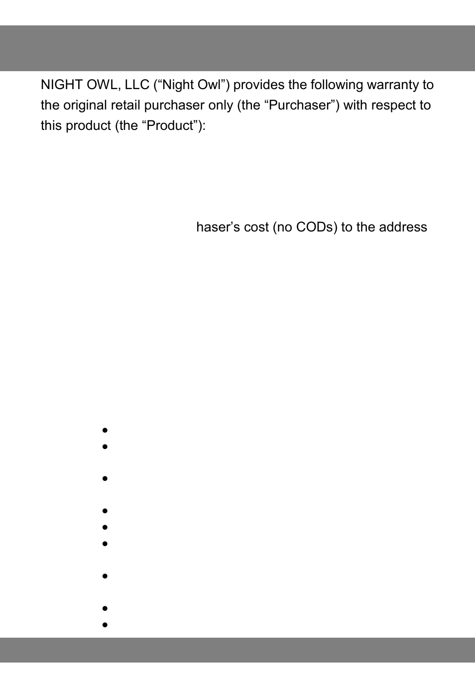 Chapter 13: warranty | Night Owl CS-Alarm-LCD-8GB User Manual | Page 17 / 20