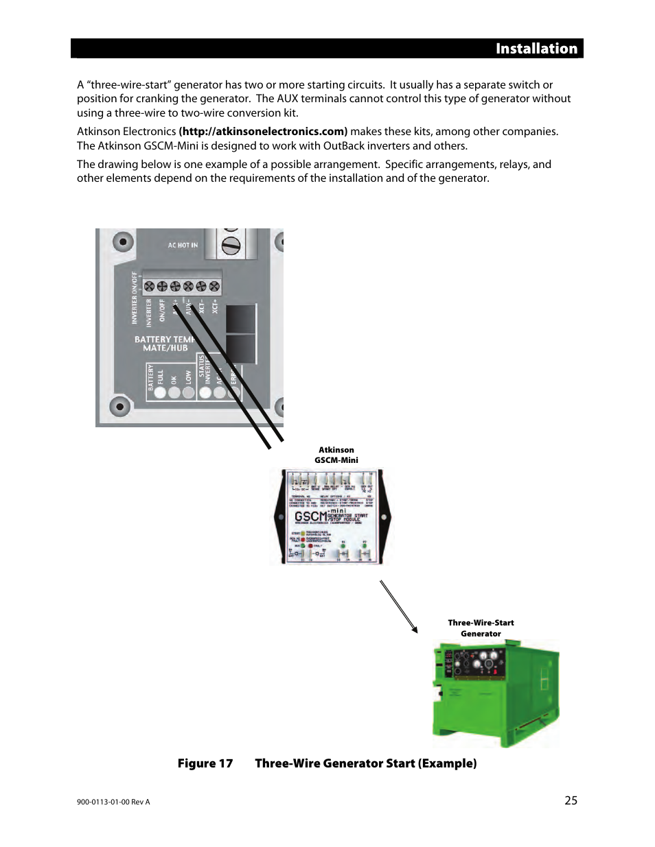 Figure 17 three-wire generator start (example), Installation | Outback Power Systems GFX Series Inverter/Charger Installation Manual User Manual | Page 27 / 40