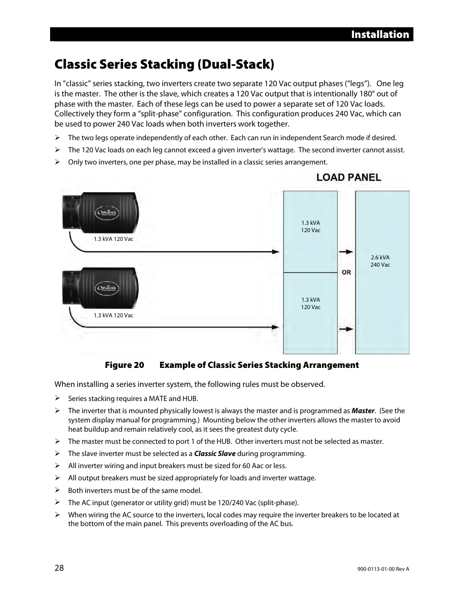 Classic series stacking (dual-stack), Installation | Outback Power Systems GFX Series Inverter/Charger Installation Manual User Manual | Page 30 / 40