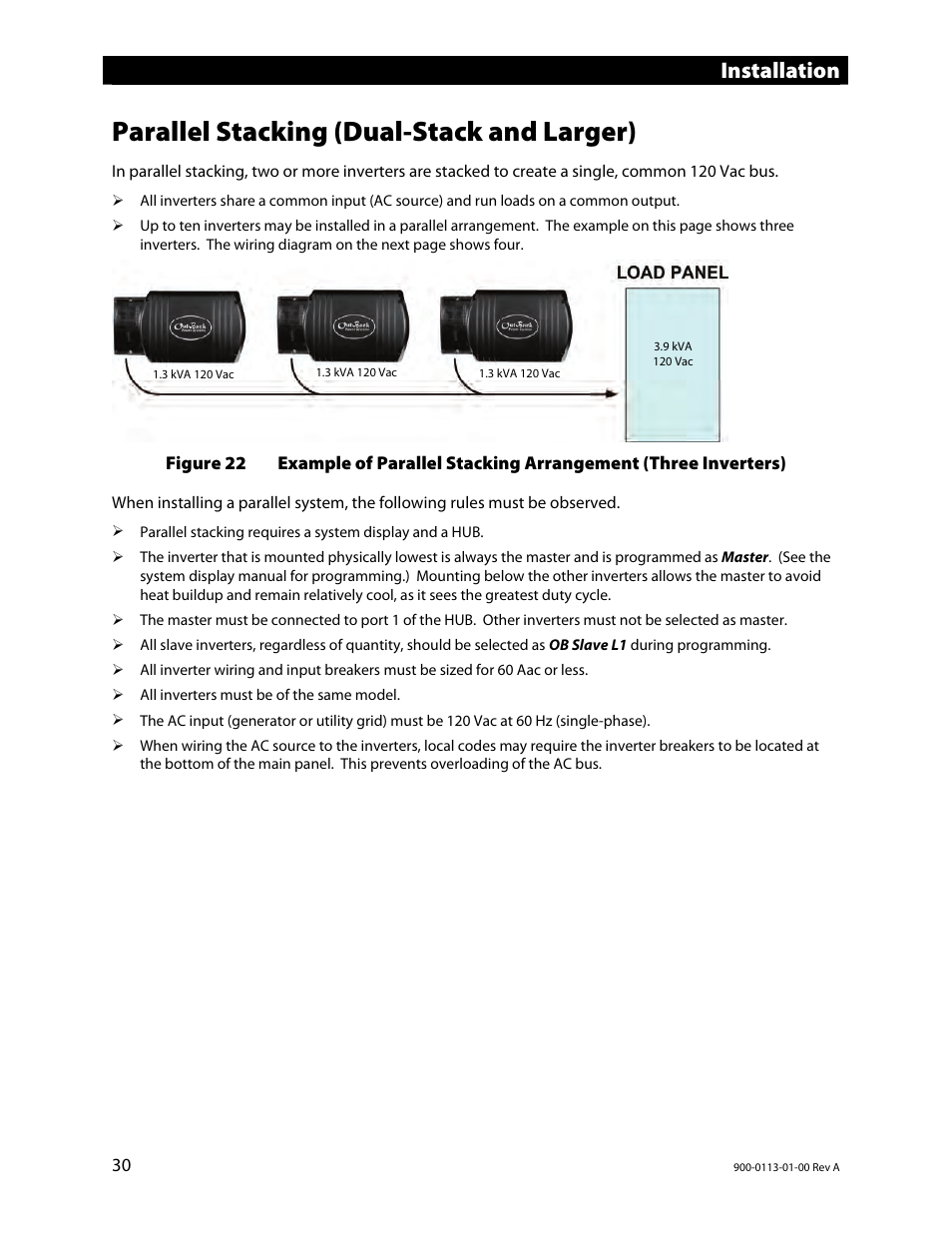 Parallel stacking (dual-stack and larger), Parallel stac u, King (d al-stack and larger) | Installation | Outback Power Systems GFX Series Inverter/Charger Installation Manual User Manual | Page 32 / 40