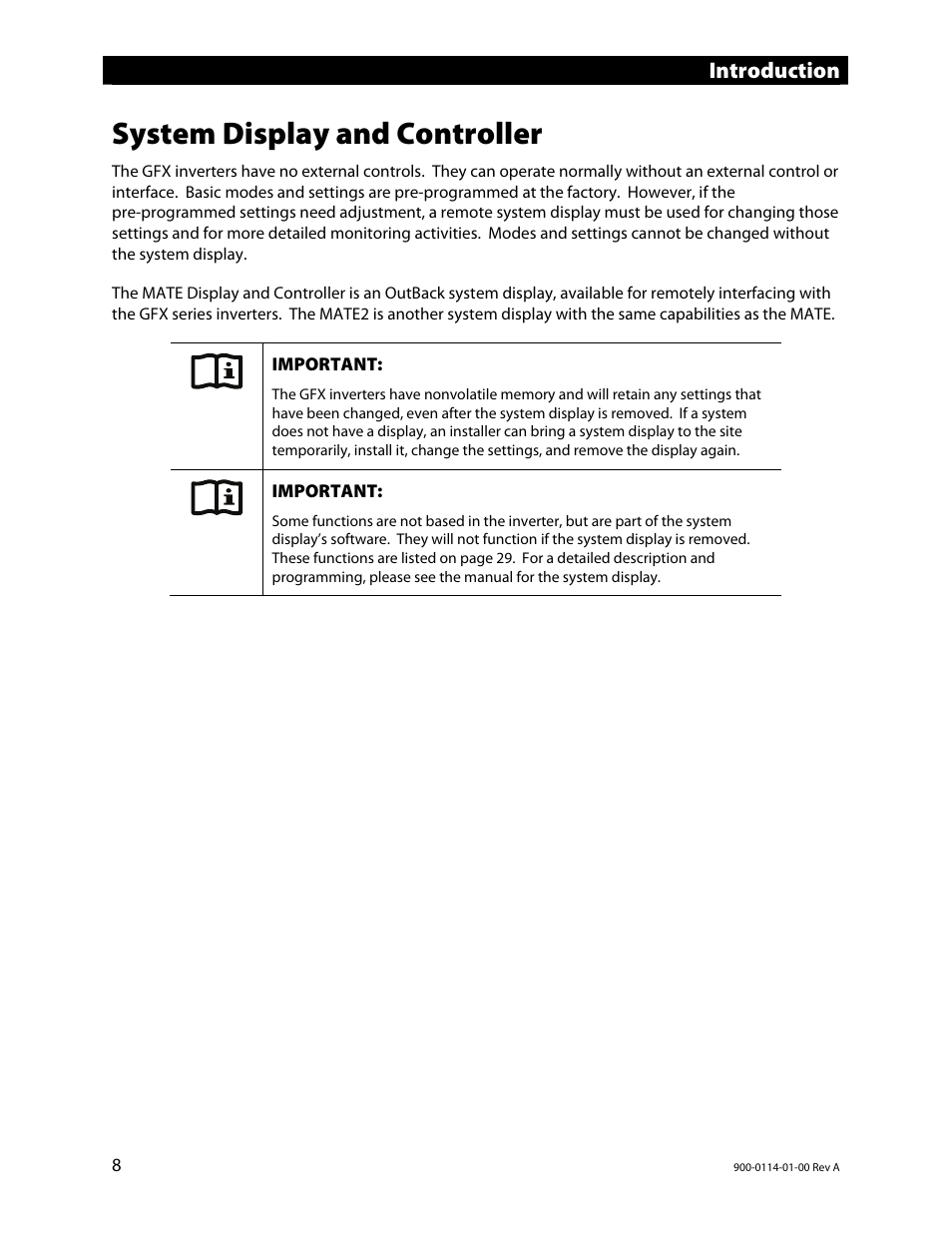 System display and controller, Introduction | Outback Power Systems GFX Series Inverter/Charger Operators Manual User Manual | Page 10 / 64