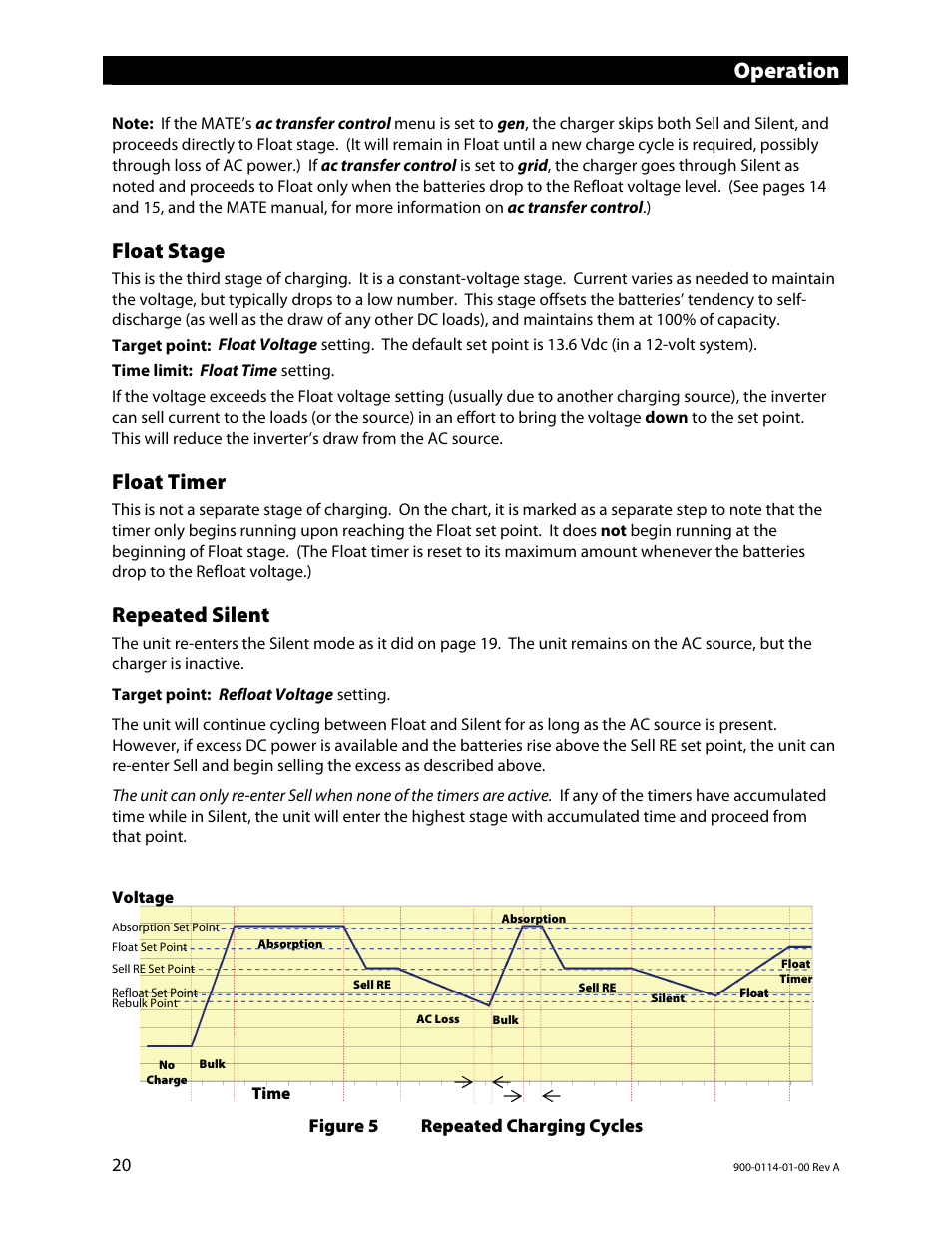 Float stage, Float timer, Repeated silent | Operation | Outback Power Systems GFX Series Inverter/Charger Operators Manual User Manual | Page 22 / 64