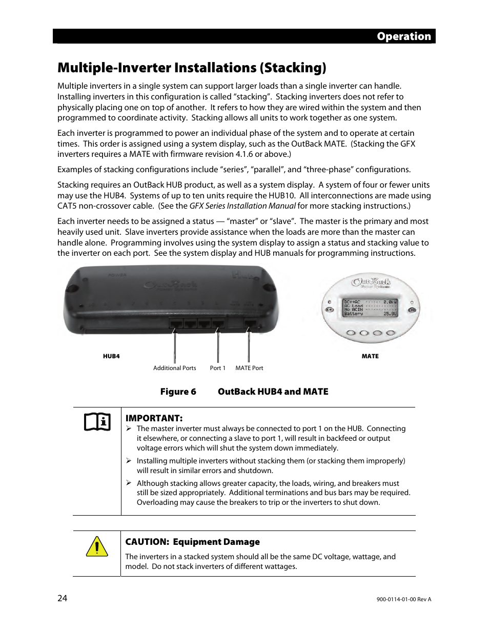 Multiple-inverter installations (stacking), Operation | Outback Power Systems GFX Series Inverter/Charger Operators Manual User Manual | Page 26 / 64