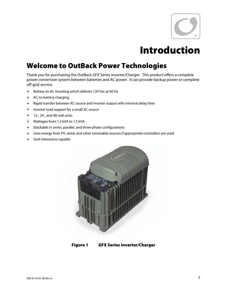 Introduction, Welcome to outback power technologies | Outback Power Systems GFX Series Inverter/Charger Operators Manual User Manual | Page 9 / 64