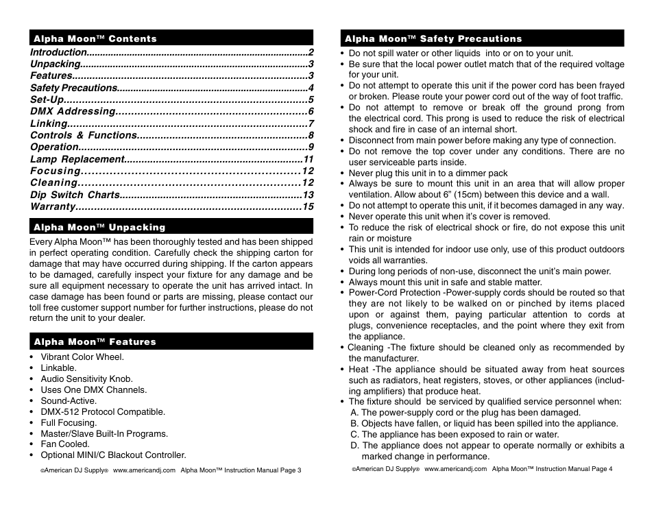 American DJ Alpha Moon User Manual | Page 2 / 8