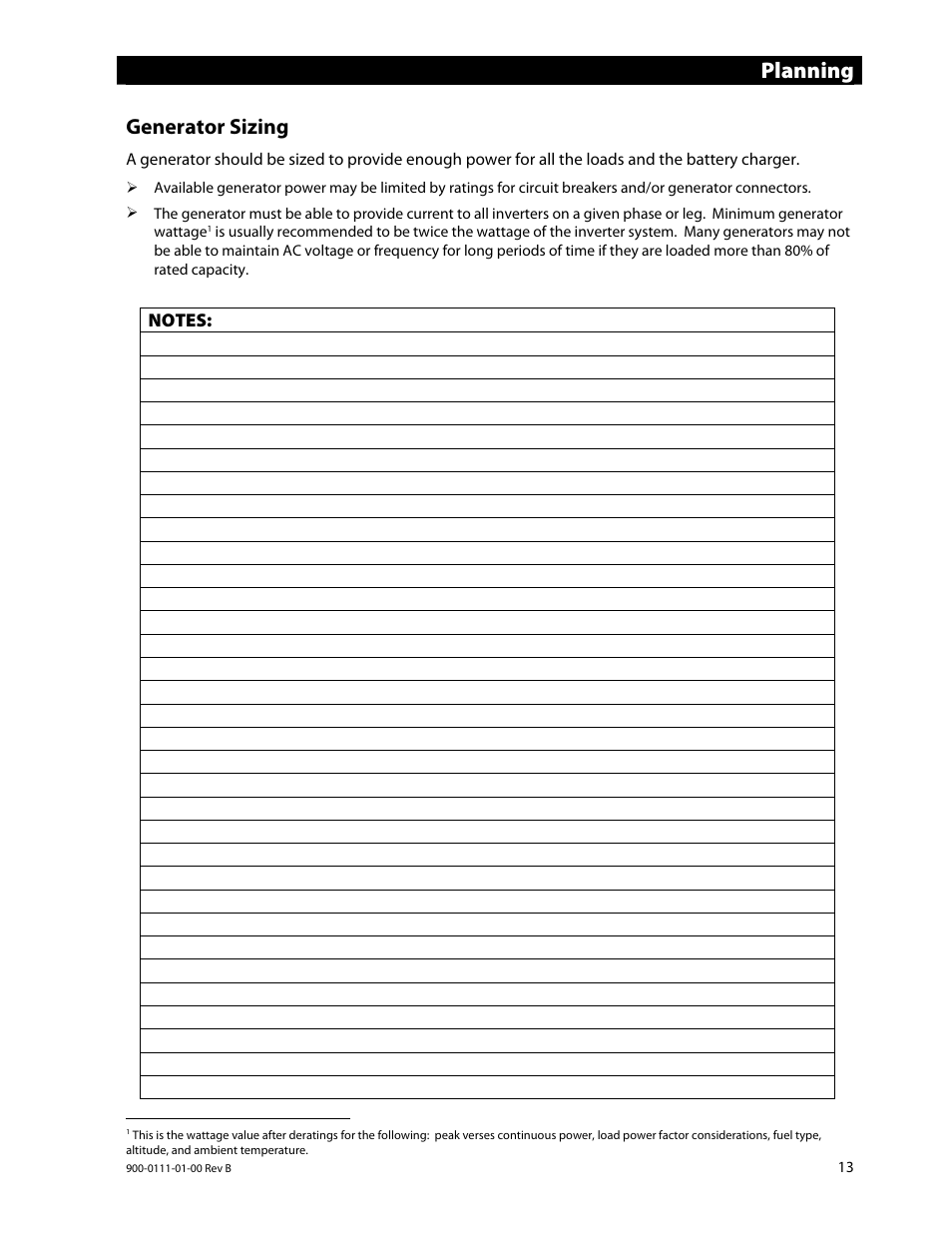 Planning, Generator sizing | Outback Power Systems GFX International Series Installation Manual User Manual | Page 15 / 40