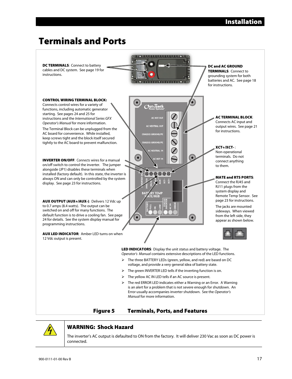 Terminals and ports, Installation | Outback Power Systems GFX International Series Installation Manual User Manual | Page 19 / 40