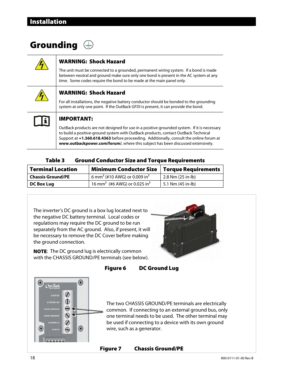 Grounding, Installation | Outback Power Systems GFX International Series Installation Manual User Manual | Page 20 / 40