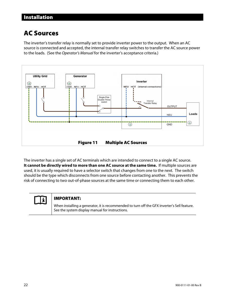 Ac sources, Installation | Outback Power Systems GFX International Series Installation Manual User Manual | Page 24 / 40