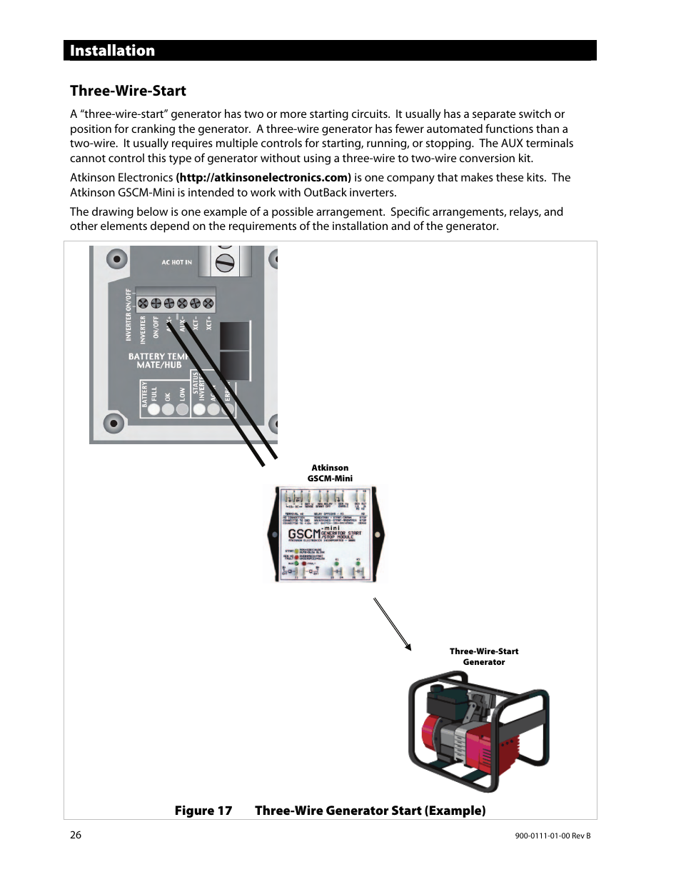Installation, Three-wire-start | Outback Power Systems GFX International Series Installation Manual User Manual | Page 28 / 40