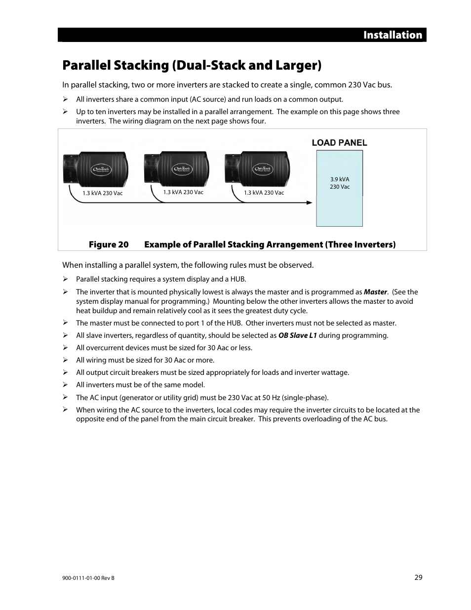 Parallel stacking (dual-stack and larger), Installation | Outback Power Systems GFX International Series Installation Manual User Manual | Page 31 / 40