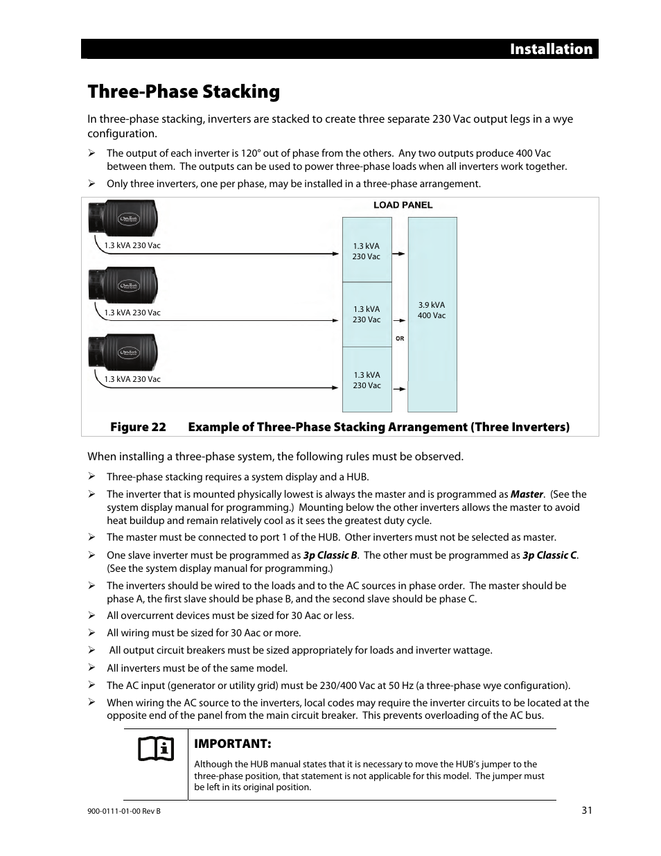 Three-phase stacking, Installation | Outback Power Systems GFX International Series Installation Manual User Manual | Page 33 / 40