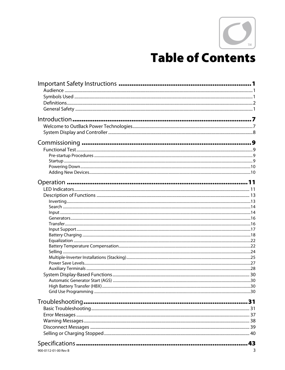 Outback Power Systems GFX International Series Operators Manual User Manual | Page 5 / 64