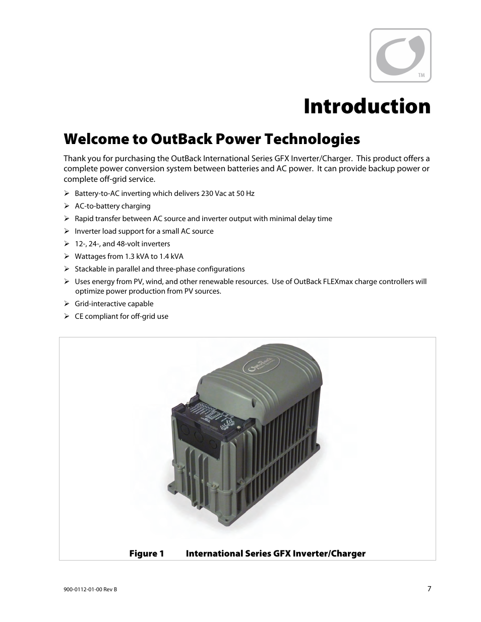 Introduction, Welcome to outback power technologies | Outback Power Systems GFX International Series Operators Manual User Manual | Page 9 / 64