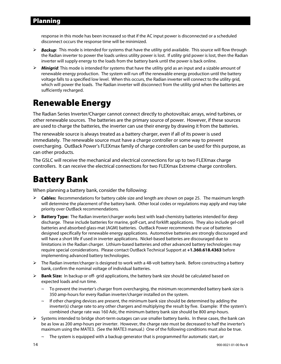 Renewable energy, Battery bank, Planning | Outback Power Systems GS8048 Installation Manual User Manual | Page 16 / 44
