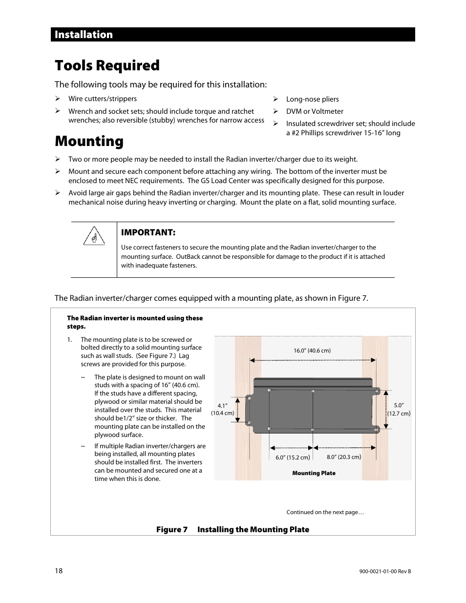 Tools required, Mounting, Installation | Outback Power Systems GS8048 Installation Manual User Manual | Page 20 / 44