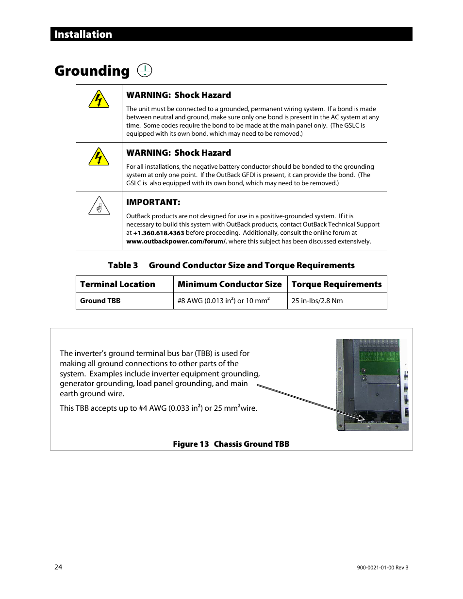 Grounding, E 25 fo, E 24 f | Installation | Outback Power Systems GS8048 Installation Manual User Manual | Page 26 / 44