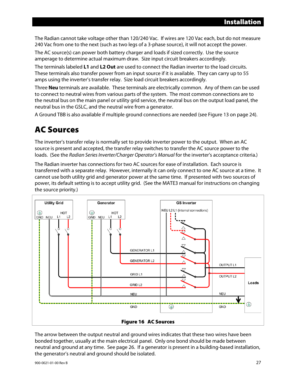 Ac sources, Installation | Outback Power Systems GS8048 Installation Manual User Manual | Page 29 / 44