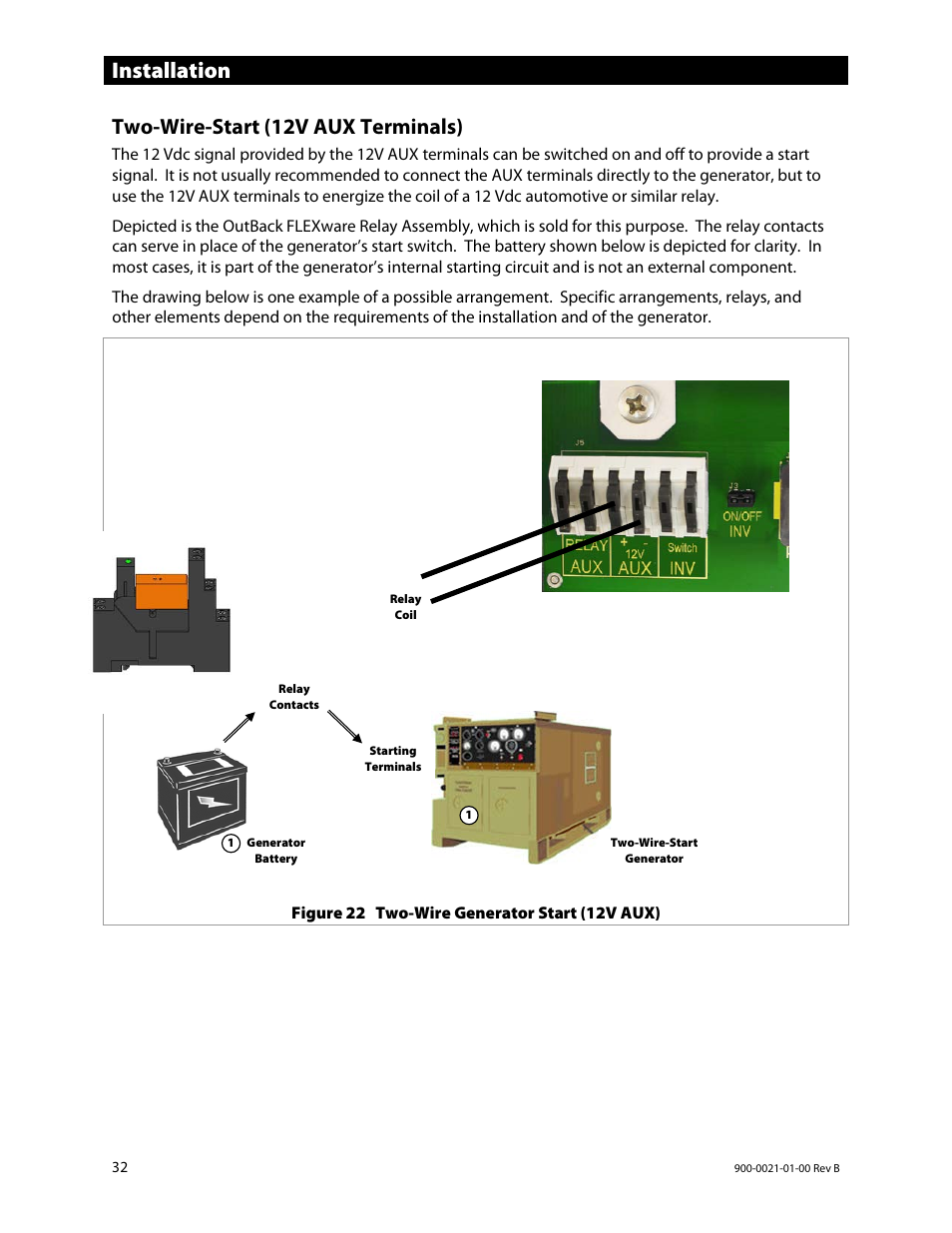 Two-wire-start (12v aux terminals), Installation | Outback Power Systems GS8048 Installation Manual User Manual | Page 34 / 44