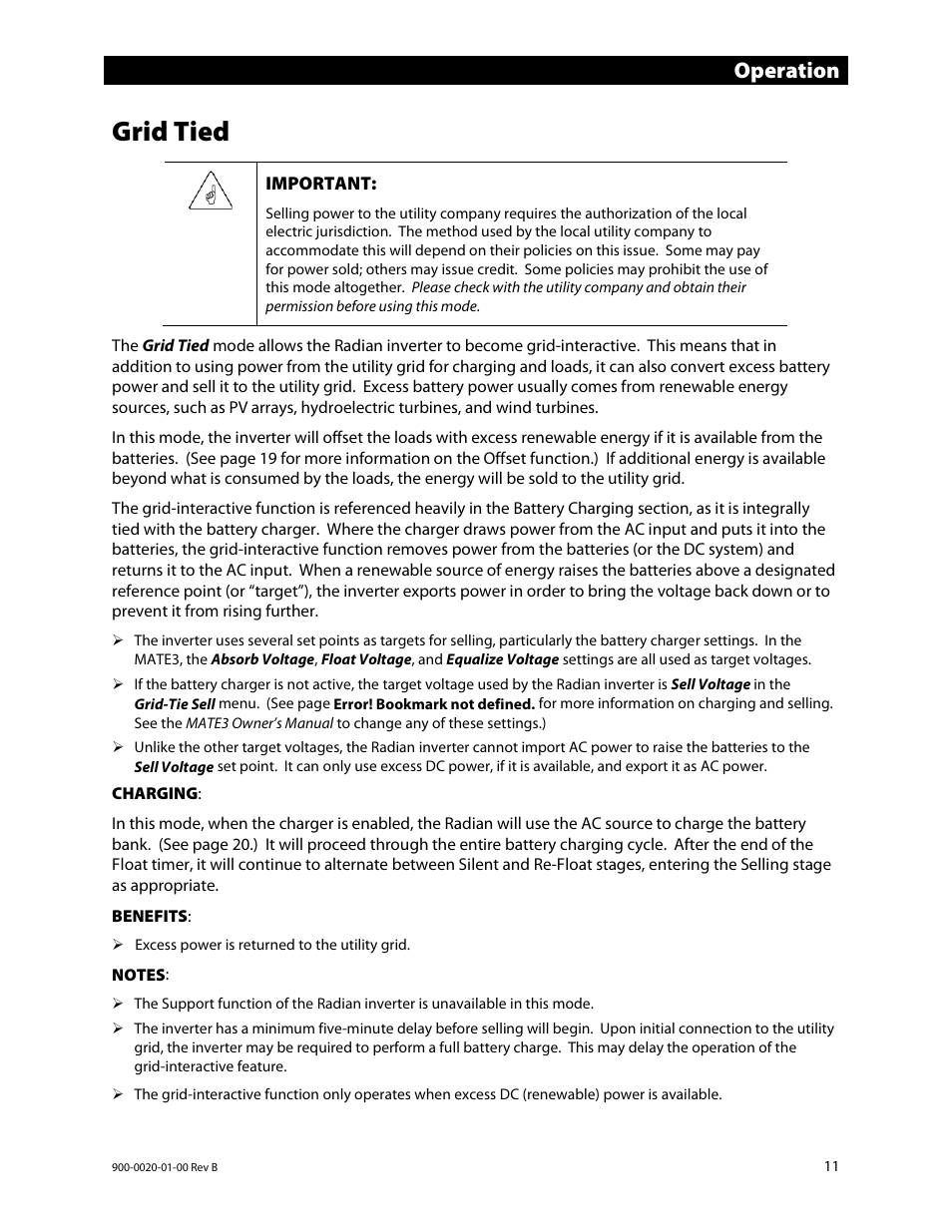 Grid tied, Operation | Outback Power Systems GS8048 Operator Manual User Manual | Page 13 / 60