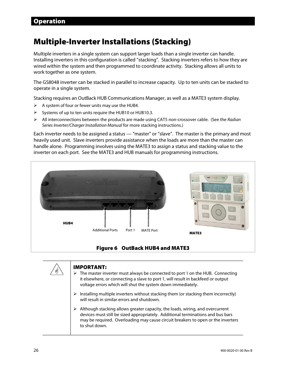 Multiple-inverter installations (stacking), E 26), t, Operation | Outback Power Systems GS8048 Operator Manual User Manual | Page 28 / 60